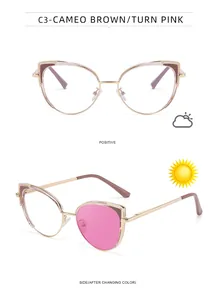 Cat-Eye-Sonnenbrille in Cameo-Braun mit photochromen Gläsern, die sich rosa färben