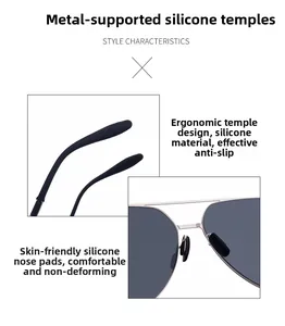 Details von Piloten-Sonnenbrillen mit ergonomischen Silikonbügeln und Nasenpads