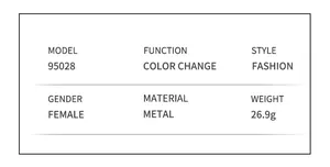 Specifications table for model 95028 metal frame color changing cat eye sunglasses