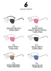 Detail view of Model-95028 rimless cat eye sunglasses with rhinestone temple accents
