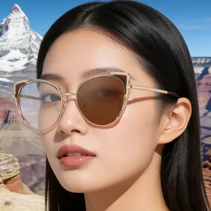 Damen Fashion Katzenauge Photochrome Sonnenbrille Metall TR Rahmen UV400 Blaulichtfilter Brille Für Outdoor Reisen Party