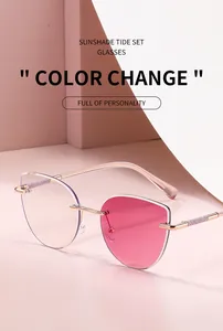 Detailed view of cat-eye color-changing lenses and glitter rose gold metal temples