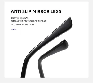 Detail of ergonomic curved temple tips on rimless sunglasses for secure anti-slip fit