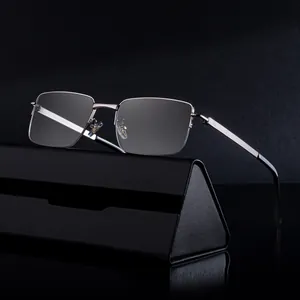 2025 trendy square metal frame sunglasses for men with a black leather folding case