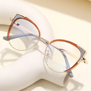 Modische Cat-Eye Metall-Sonnenbrille mit orangebraunem Rand und goldenen Details für Damen