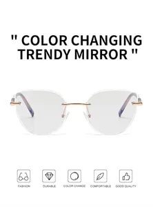 Detailed view of cat-eye photochromic lenses with decorative gold metal nose bridge