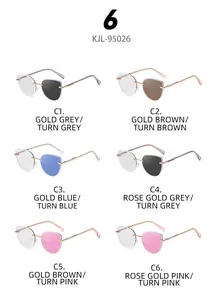 Detailed grid of cat-eye photochromic sunglasses in various gradient lens colors