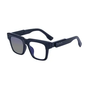 Smart audio sunglasses with square frame and integrated Bluetooth speakers for men