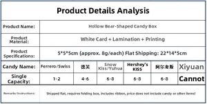 Size chart showing product specifications and capacity for hollow bear candy gift boxes
