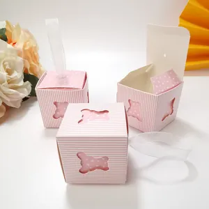 Hollow Bear Paper Candy Boxes Striped Ribbon Bow Gift Packaging For Wedding Birthday Party Baby Shower Favor