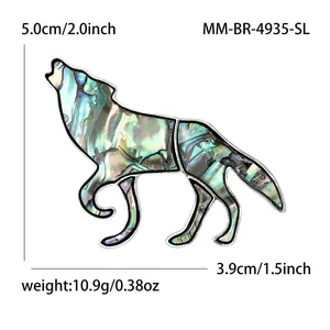 Vintage wolf brooch with iridescent abalone shell inlay, 5cm height and 3.9cm width