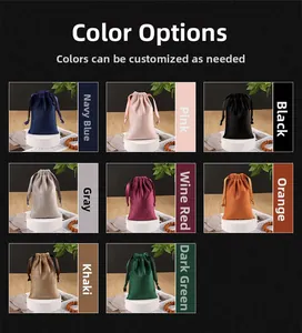 Detailed grid showing jewelry pouches in navy blue, pink, black, grey, and four other colors