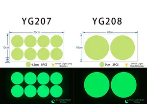 Glow in the dark green round wall stickers showing day and night luminous effects