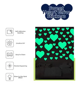 Luminous heart wall stickers with self-adhesive backing for DIY glow bedroom decor