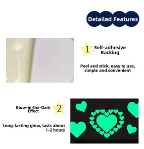 Detailed view of heart-shaped luminous wall stickers with self-adhesive backing for DIY