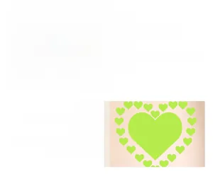 Detailed view of precision cut heart-shaped glow stickers with easy-peel backing design