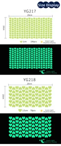 Detailed size chart for luminous heart wall stickers with day and night glow effect