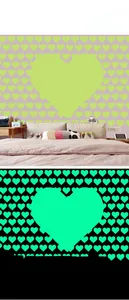 Luminous heart wall stickers showing glow-in-the-dark effect for bedroom wall decor