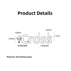 Detailed size comparison of small and large 925 sterling silver cross stud earrings