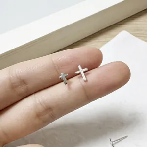 925 Sterling Silver Cross Stud Earrings Polished Small Tiny Plain Silver Earring For Women Men Minimalist Daily Jewelry Gift