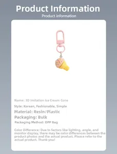 Detailed view of pink resin ice cream cone keychain with colorful sprinkles and pink clasp