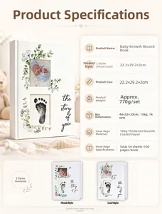 Detailed size and weight guide for the white floral baby growth record book