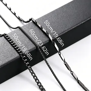 Collier en acier titane noir mat pour hommes disponible en longueurs 50cm et 60cm