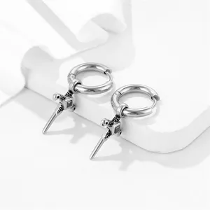 Minimalist silver cross sword earrings in vintage industrial style with polished finish