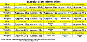 Tableau détaillé des tailles pour bracelets gourmettes en acier avec poids et largeurs