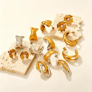Boucles D'oreilles Géométriques En Acier Inoxydable Irrégulières En Forme De X Cœur Soleil Künstliche Perle D'imitation Pour Femmes