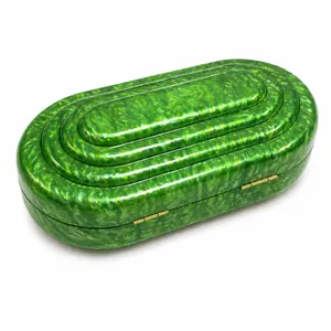 Pochette de soirée chic en acrylique vert émeraude marbré avec couvercle à étages