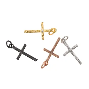 Set of zircon cross pendants in four metallic finishes for DIY jewelry necklaces