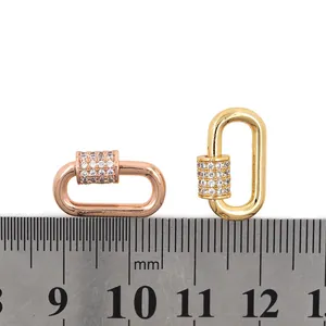 24K gold plated oval carabiner screw clasp with micro-set zircon for DIY jewelry