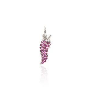Chili-Anhänger aus Silber mit roten Zirkonia-Mikropavé für DIY-Schmuckherstellung