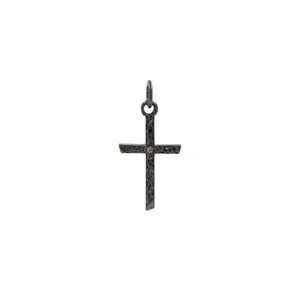 Lava texture cross pendant in gunmetal gold plating with center zircon stone