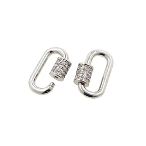 24K gold plated oval carabiner clasp with sparkling zircon stones for jewelry making