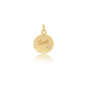 Minimalistisch Rund Love Buchstabe Anhänger Charm Mit Zirkonia Kupfer Galvanisiert Münze Anhänger Für DIY Schmuckherstellung Damen