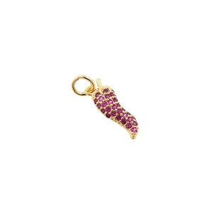 Vergoldeter Chili-Anhänger mit lila Zirkonia-Pavé für DIY-Halsketten und Schmuck