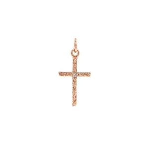 Hammered rose gold cross pendant with a small zircon center stone for DIY jewelry