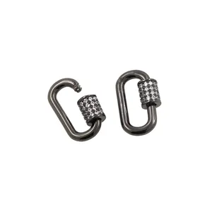 24K gold plated oval carabiner screw clasp with micro-pave zircons for DIY jewelry