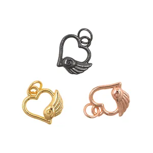 Three-color heart wing pendants in gunmetal, gold, and rose gold plating for DIY jewelry