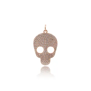 24K gold plated skull pendant encrusted with white crystals for DIY jewelry making