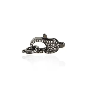 24K gold plated lobster clasp with black plating and micro-set cubic zirconia stones