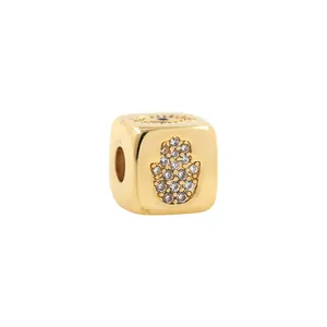 24K gold plated square Hamsa Hand spacer bead with Evil Eye for DIY jewelry making