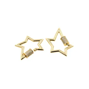 24K gold plated star carabiner clasps with micro-paved zircons for DIY jewelry making
