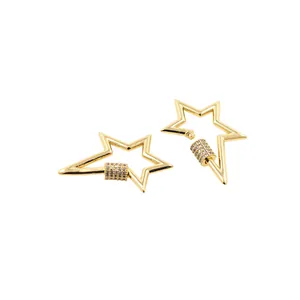 24K gold plated star-shaped screw clasps for jewelry making with sparkling rhinestones