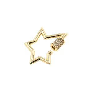 24K gold plated star carabiner screw clasp with micro-pave crystals for DIY jewelry