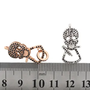 24K gold plated skull pendants with black zircon pavé for DIY jewelry making 22mm
