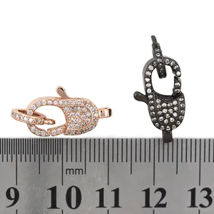 24K gold plated lobster clasp with zircon stones on scale for jewelry DIY crafting