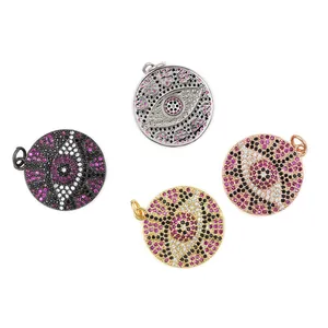 Gold-plated evil eye charms with cubic zirconia for DIY jewelry making in four colors